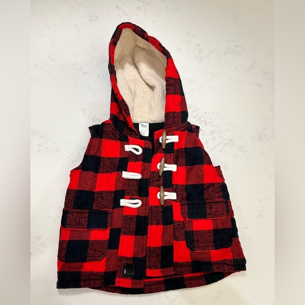 Carter's Red and Black Plaid Hooded Vest